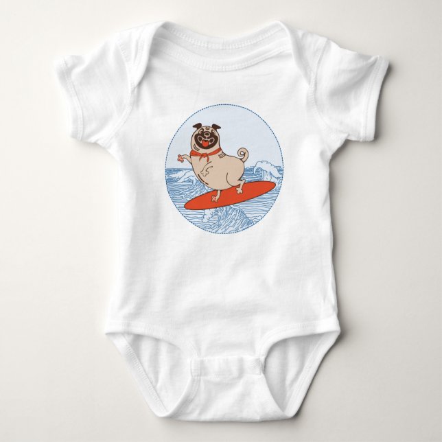 Wave ridning lycklig pug hund på yfboard t shirt (Framsida)