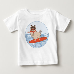 Wave ridning lycklig pug hund på yfboard t shirt