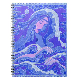 Wave, Sjöjungfru, Asian Girl, Blue & rosa Anteckningsbok