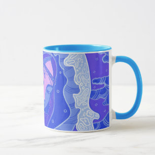 Wave, Sjöjungfru, Asian Girl, Blue & rosa Mugg