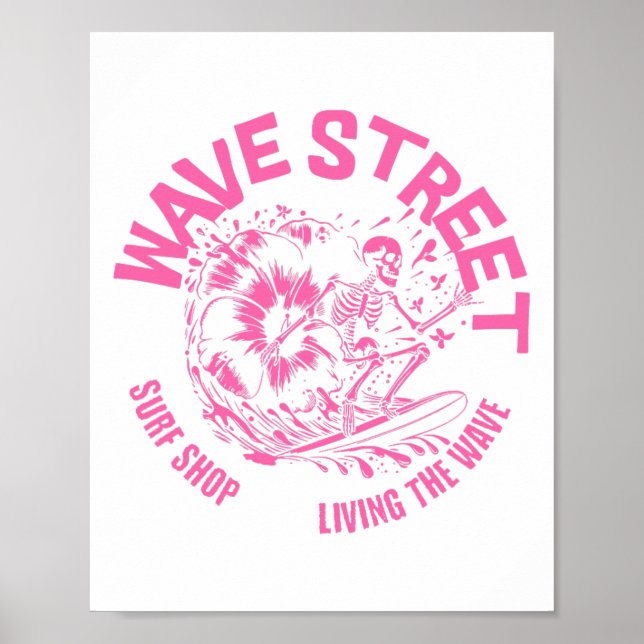 Wave Street Skelett Surfar Vibes Strand Surfing Gr Poster (Framsidan)