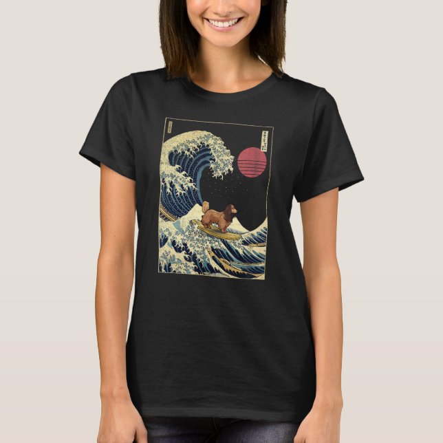 Wave-Surfa för långfristig Dachshund Japansk Kanag T Shirt (Framsida)