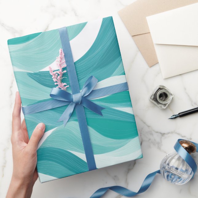Wave Teal Aqua Motion White Abstract Pattern Presentpapper (Gifting)