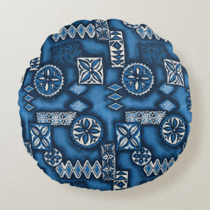 Wave Warrior Hawaiian Tapa Rund Kudde