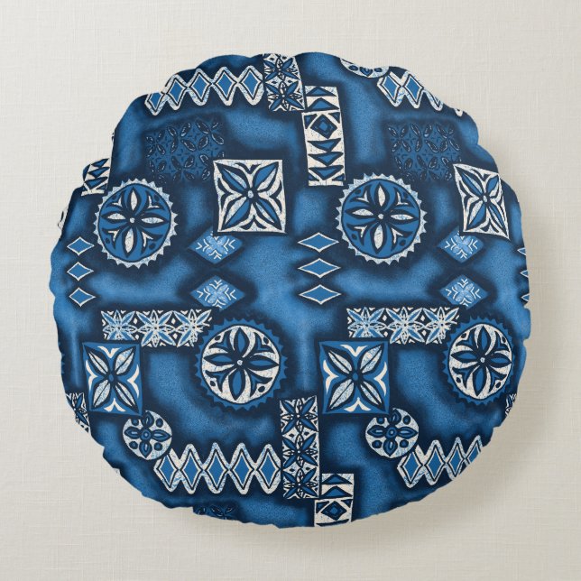 Wave Warrior Hawaiian Tapa Rund Kudde (Framsidan)