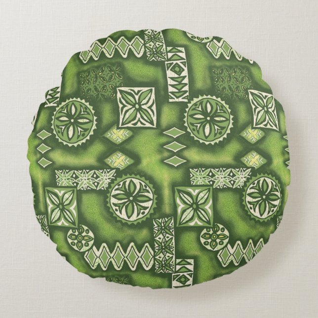 Wave Warrior Hawaiian Tapa Rund Kudde (Framsidan)
