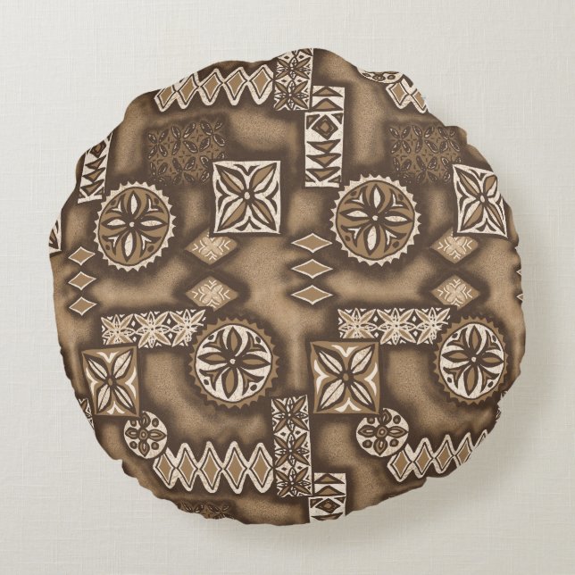 Wave Warrior Hawaiian Tapa Rund Kudde (Baksidan)