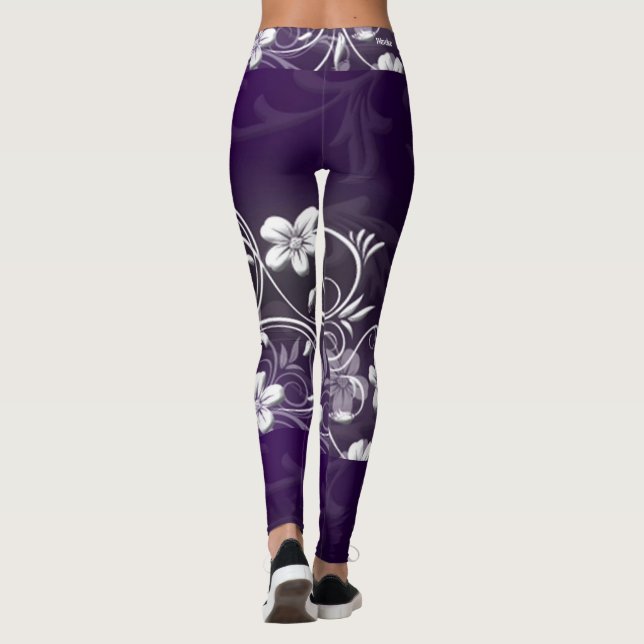 Waveline för damasker för lilablommatryck design leggings (Baksida)