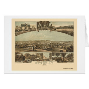 Waverly panorama- karta för NY - 1881 Hälsningskort