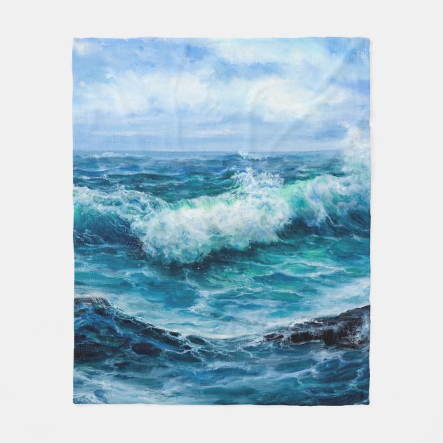 Waves in ocean. Modern Impressionism, modernism, m Fleecefilt (Framsidan)