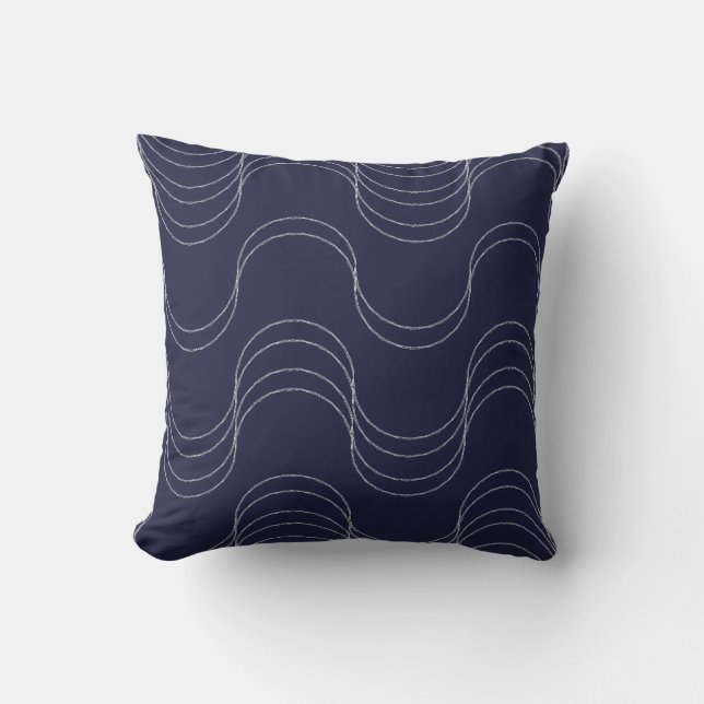 Waves of Calm Midnight Blue Silver Mist Kudde (Framsida)