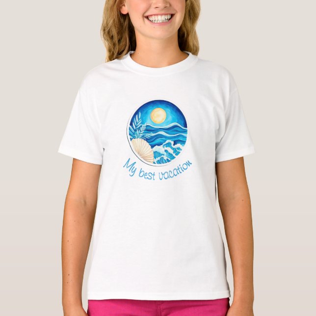 Waves, sun, shell t shirt (Framsida)