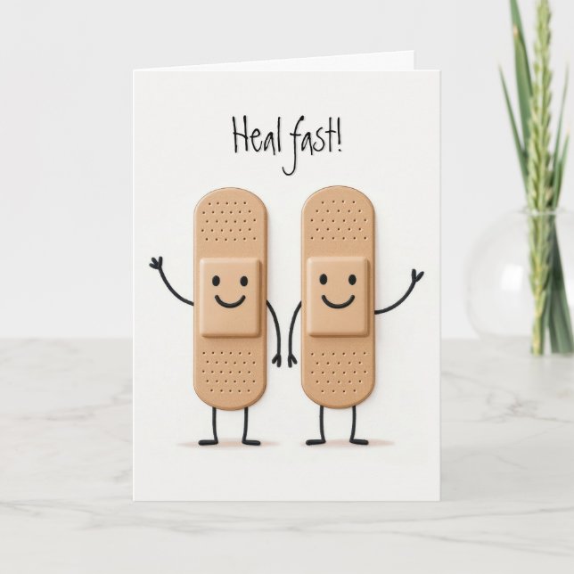 Waving Bandage Stick Figure Couple Get Well Kort (Framsida)