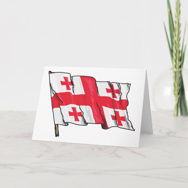 Waving Georgia Flag Red and White Five Crosses Kort (Framsida)