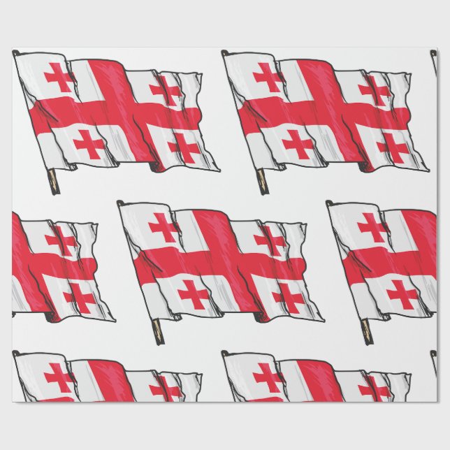 Waving Georgia Flag Red and White Five Crosses Presentpapper (Platt)