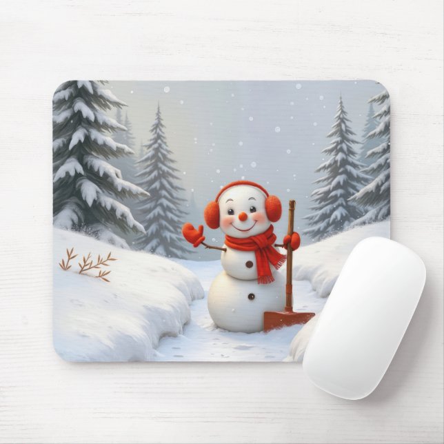 Waving Snowman With a Red Shovel Musmatta (Med mus)