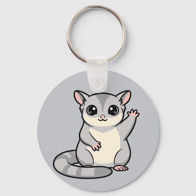 Waving Sugar Glider Cartoon Art Nyckelring (Framsida)