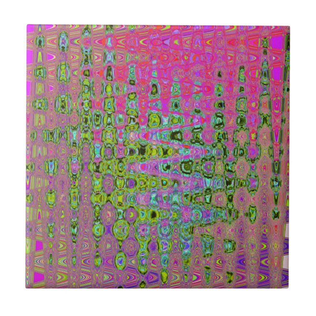 Wavy Abstract Green and Red Retro Mosaic Zigzags Kakelplatta (Framsidan)