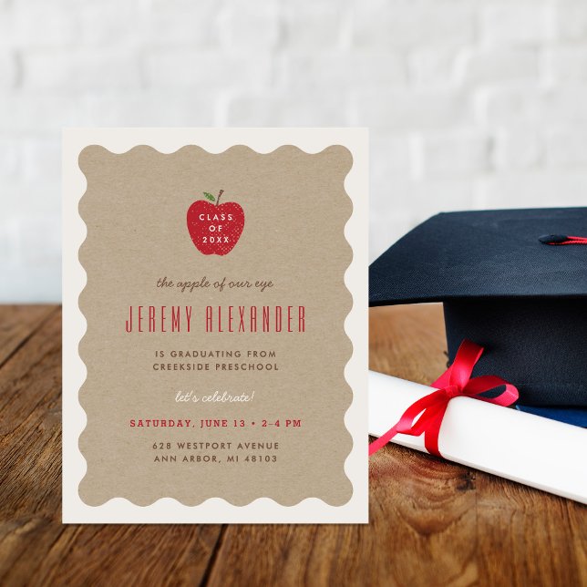 Wavy Apple Preschool Graduation Party Invitation Inbjudningar (Skapare uppladdad)