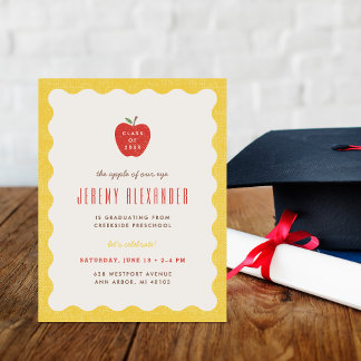 Wavy Apple Preschool Graduation Party Invitation Inbjudningar