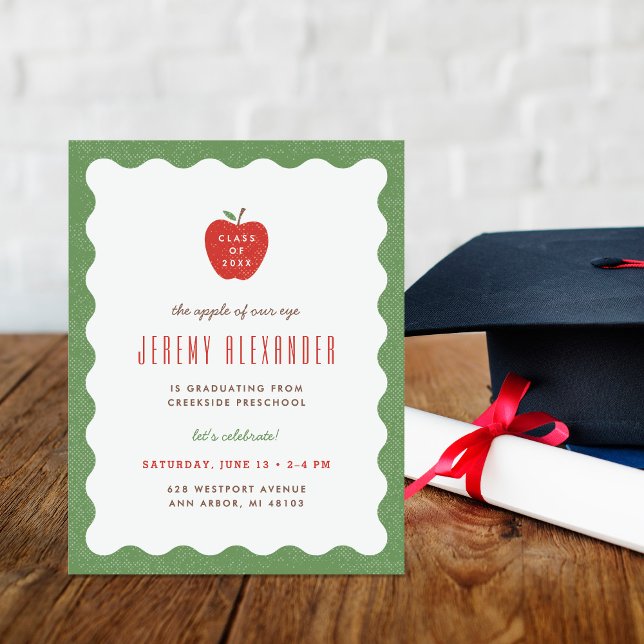 Wavy Apple Preschool Graduation Party Invitation Inbjudningar (Skapare uppladdad)