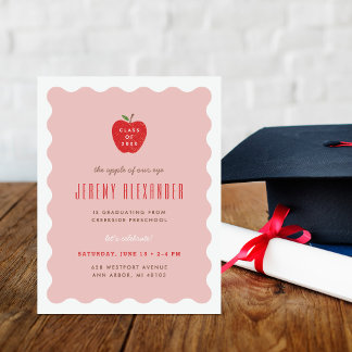 Wavy Apple Preschool Graduation Party Invitation Inbjudningar