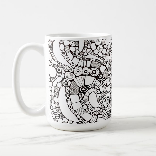 Wavy Bendy Circles Square Abstract Line Drawing Kaffemugg (Vänster)
