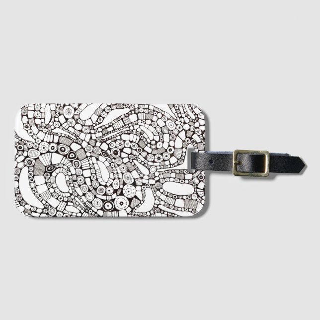 Wavy Bendy Circles Square Abstract Pen Drawing Bagagebricka (Framsida horisontal)