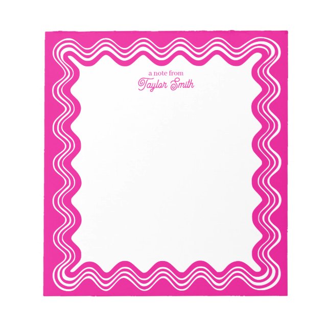 Wavy Border Hot Pink & White Personalized Name Anteckningsblock (Framsida)