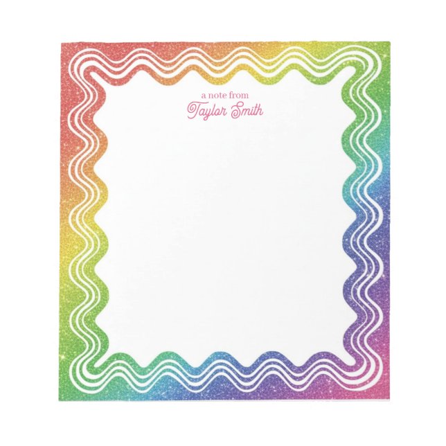 Wavy Border Rainbow Faux Glitter Personalized Name Anteckningsblock (Framsida)