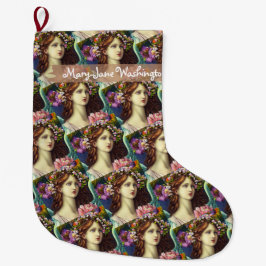 Wavy brown hair young lady flowers Believer custom Stor Julstrumpa