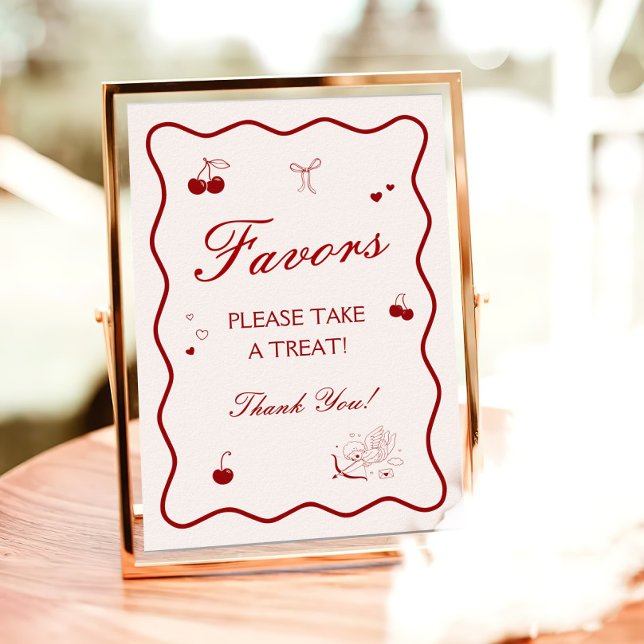 Wavy Burgundy Cherry Bridal Shower Favor Poster (Skapare uppladdad)