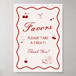 Wavy Burgundy Cherry Bridal Shower Favor Poster