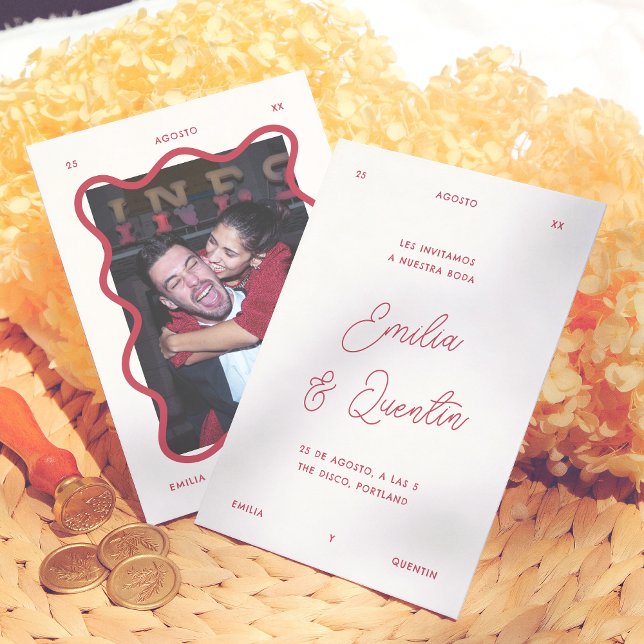 Wavy Frame Retro Photo Spanish Wedding Inbjudningar (Skapare uppladdad)