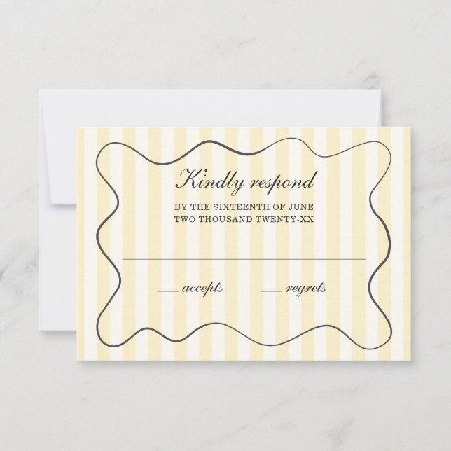 Wavy Frame Soft Yellow Striped Wedding  OSA Kort (Framsida)