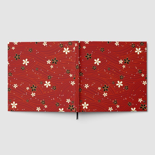 Wavy lines, adorned with black & white flowers gästböcker (Full)