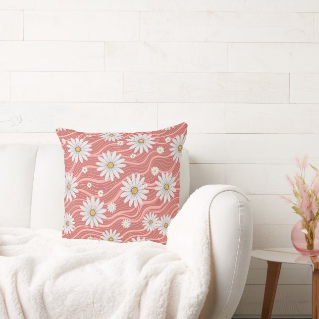 Wavy Pink Daisies  Kudde (Soffa)