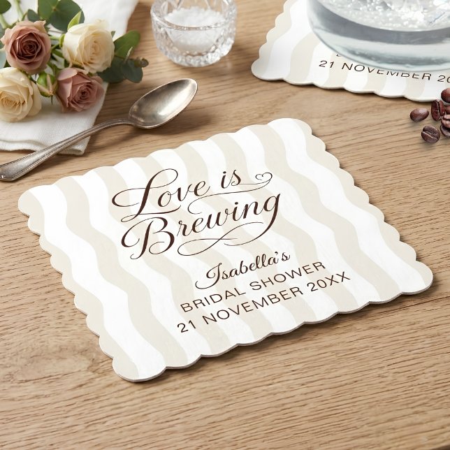 Wavy Stripe Love Is Brewing Scalloped  Underlägg Papper (Wavy Stripe Love Is Brewing Scalloped Paper Coaster
)