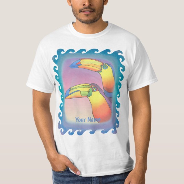 Wavy Two Toucans  T Shirt (Framsida)