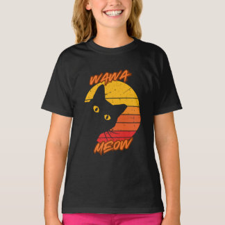 Wawa Meow Retro solnedgång T Shirt