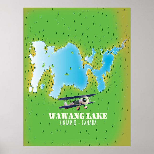 Wawang Sjö Ontario Kanada sjö karta Poster (Framsidan)