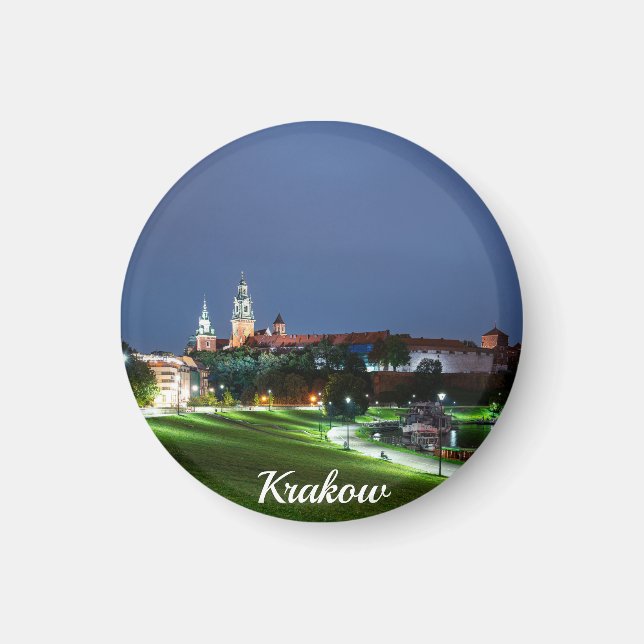 Wawel castle på natten i Krakow, Polen Magnet (Framsidan)