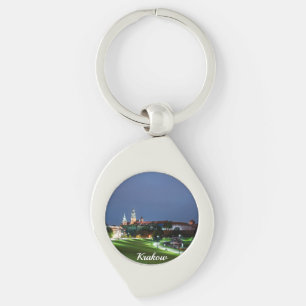 Wawel castle på natten i Krakow, Polen Swirl Silverfärgad Nyckelring