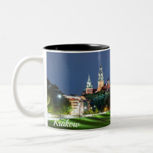Wawel castle på natten i Krakow, Polen Två-Tonad Mugg