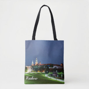 Wawel castle på natten i Krakow, Polen Tygkasse