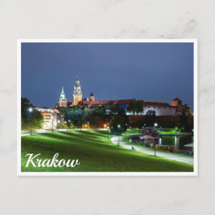 Wawel castle på natten i Krakow, Polen Vykort