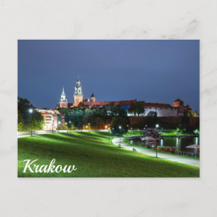 Wawel castle på natten i Krakow, Polen Vykort