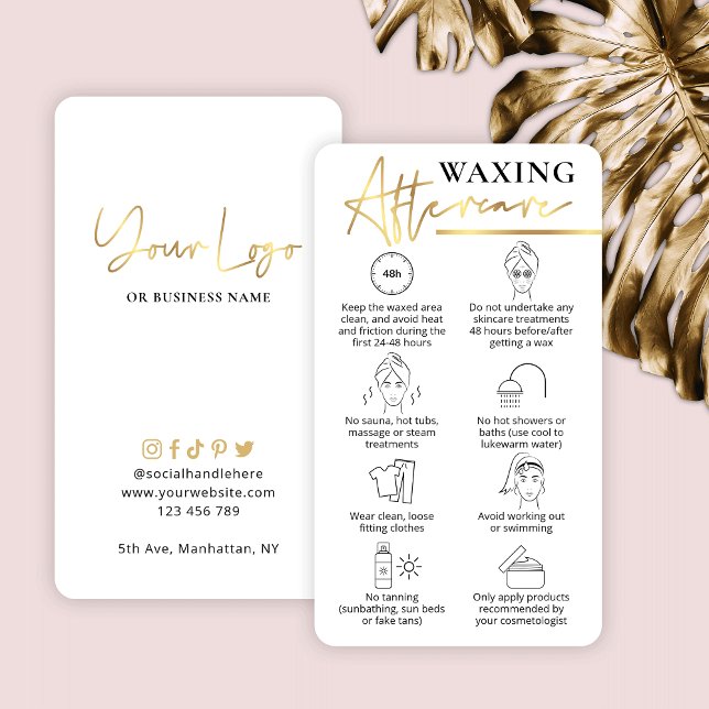 Waxing After Care Guide White & Guld Beauty Pub Visitkort (Skapare uppladdad)