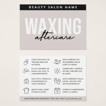 Waxing Aftercare Card Hair Removal Instructions