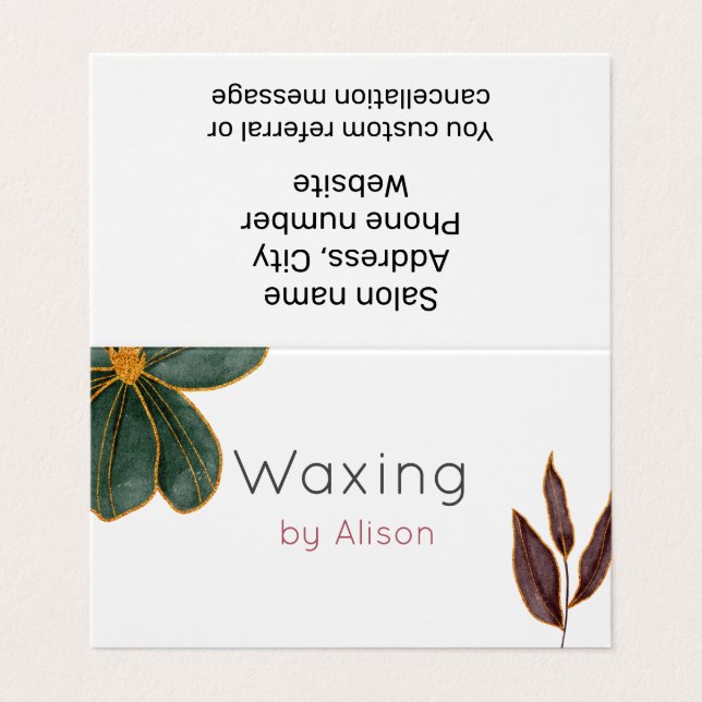 Waxing Esthetician guld maroon teal Visitkort (Utsida ovikt)